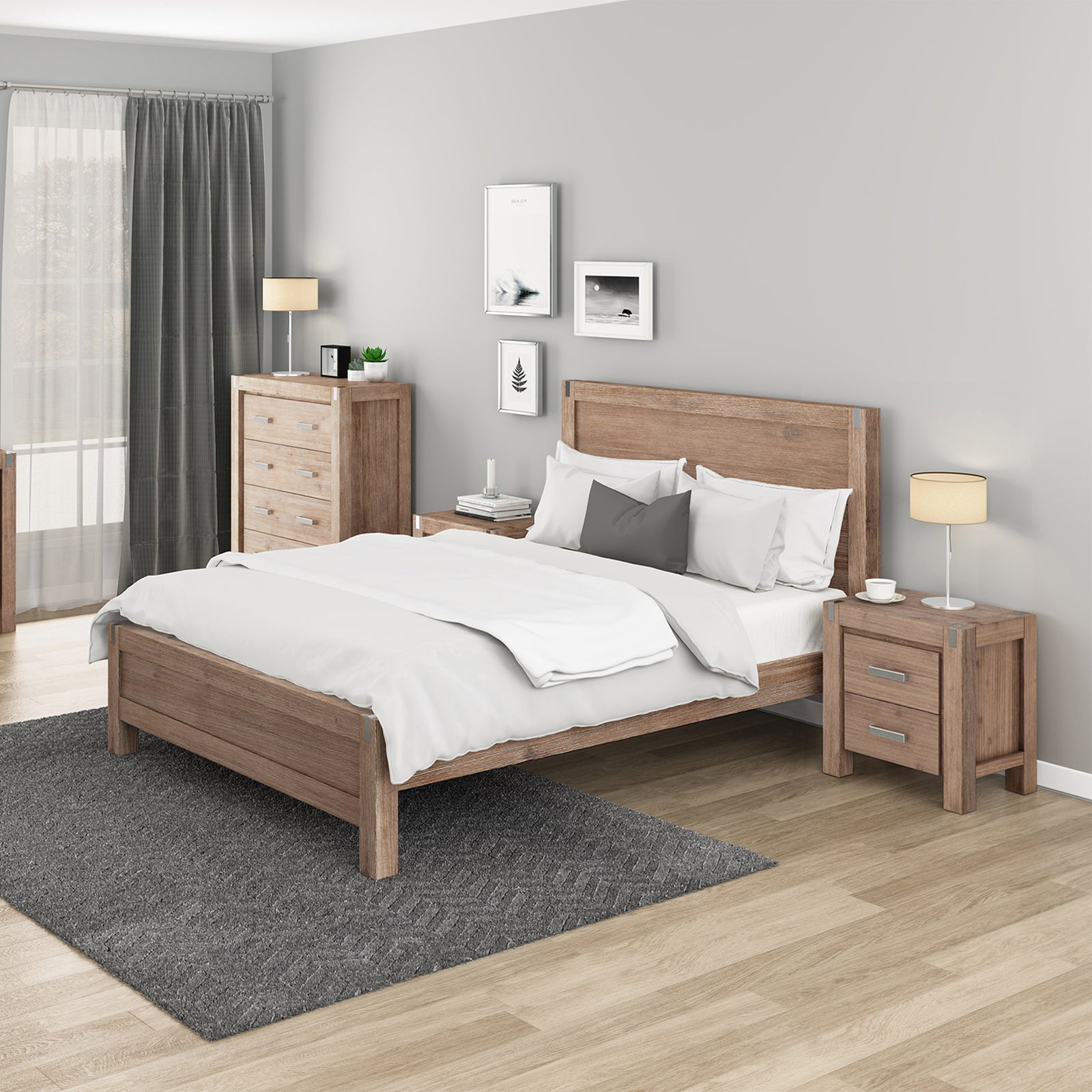 Noor 4 Pieces Queen Size Bedroom Suite Oak Colour with Tallboy