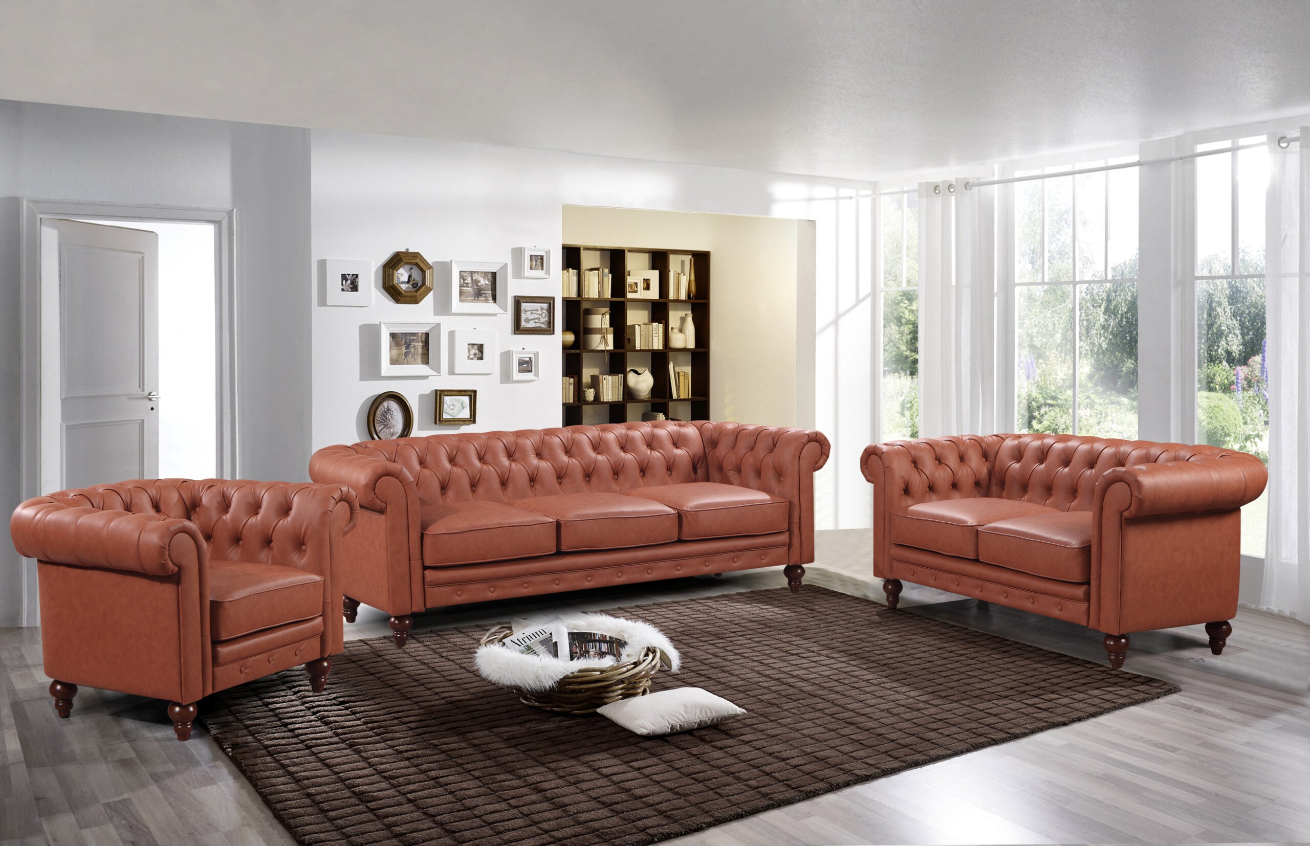 Miley 3 Pieces Sofa (3+2+1 Seater) Brown