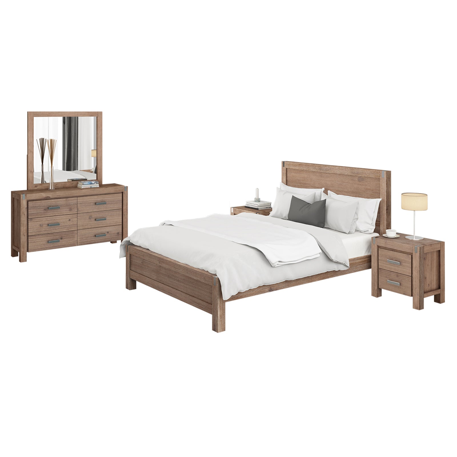 Noor 4pcs Bedroom Suite with Dresser - King Single - Oak
