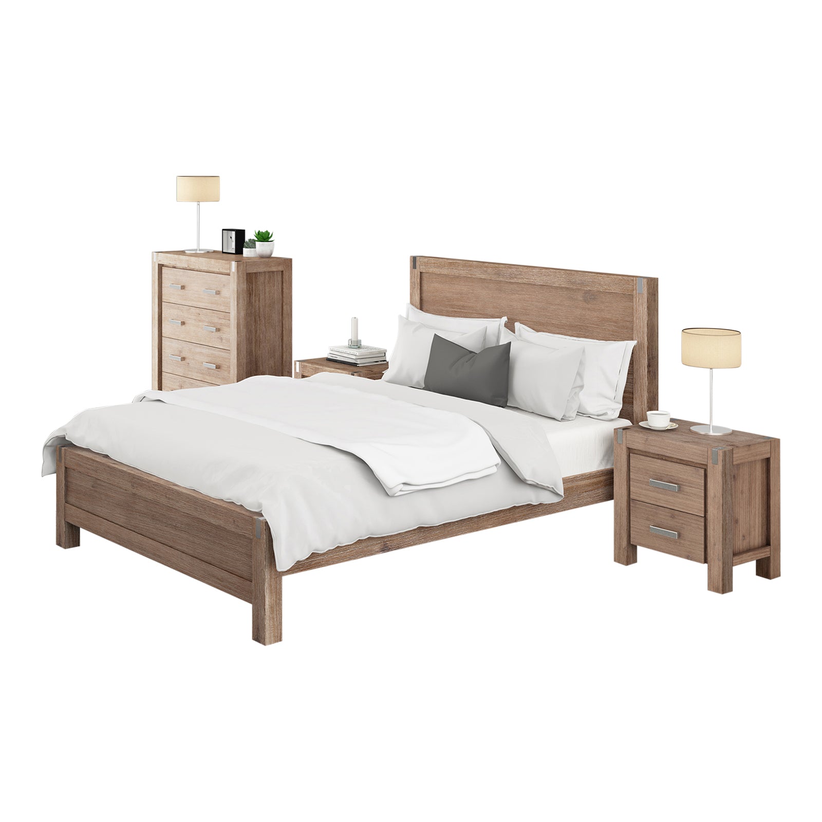 Noor 4 Pieces Queen Size Bedroom Suite Oak Colour with Tallboy