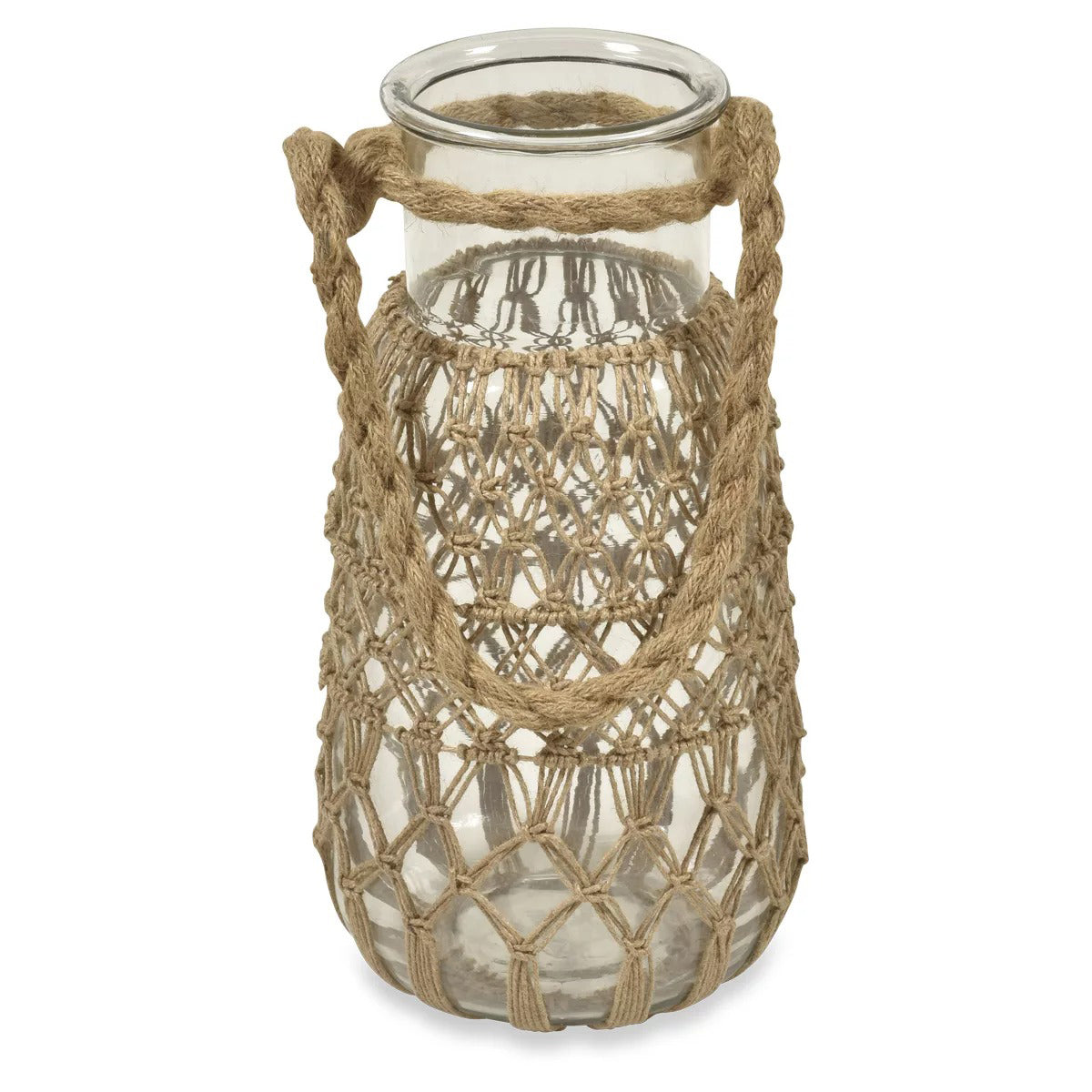 Long Neck Roosa Glass And Jute Weave Jar With Handle