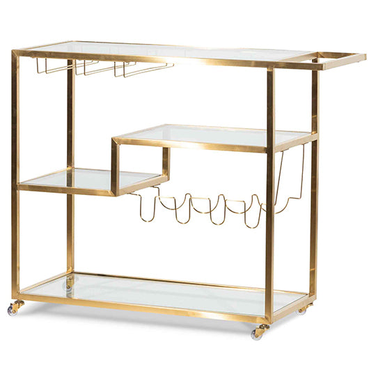 Arden Glass Bar Cart – Brushed Gold Base