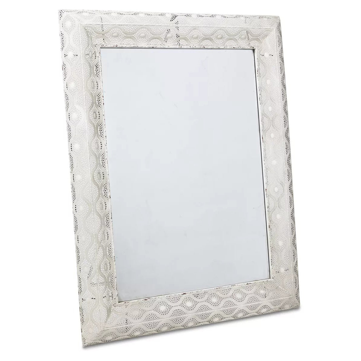Filigree Metal Rectangular Wall Mirror - Antique White