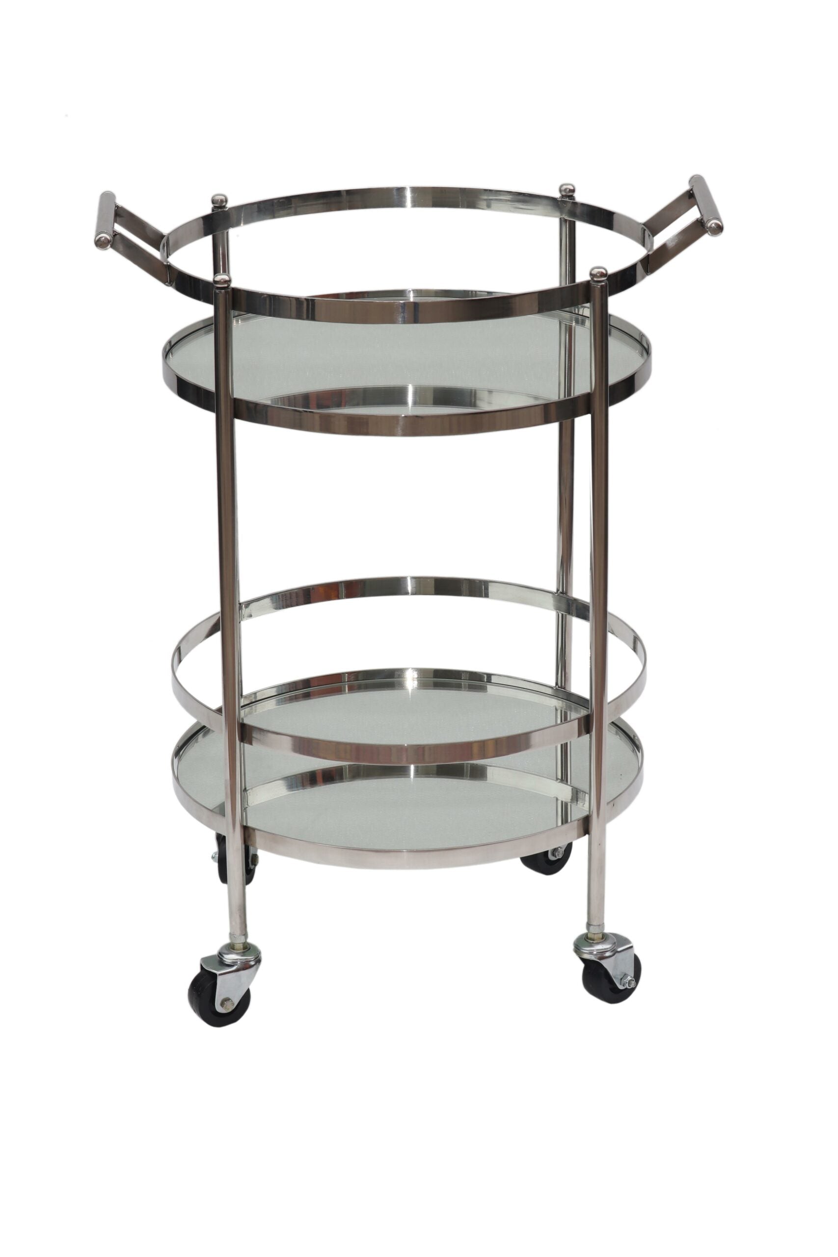Manhattan Round Stainless Steel And Glass Bar Cart - Silver