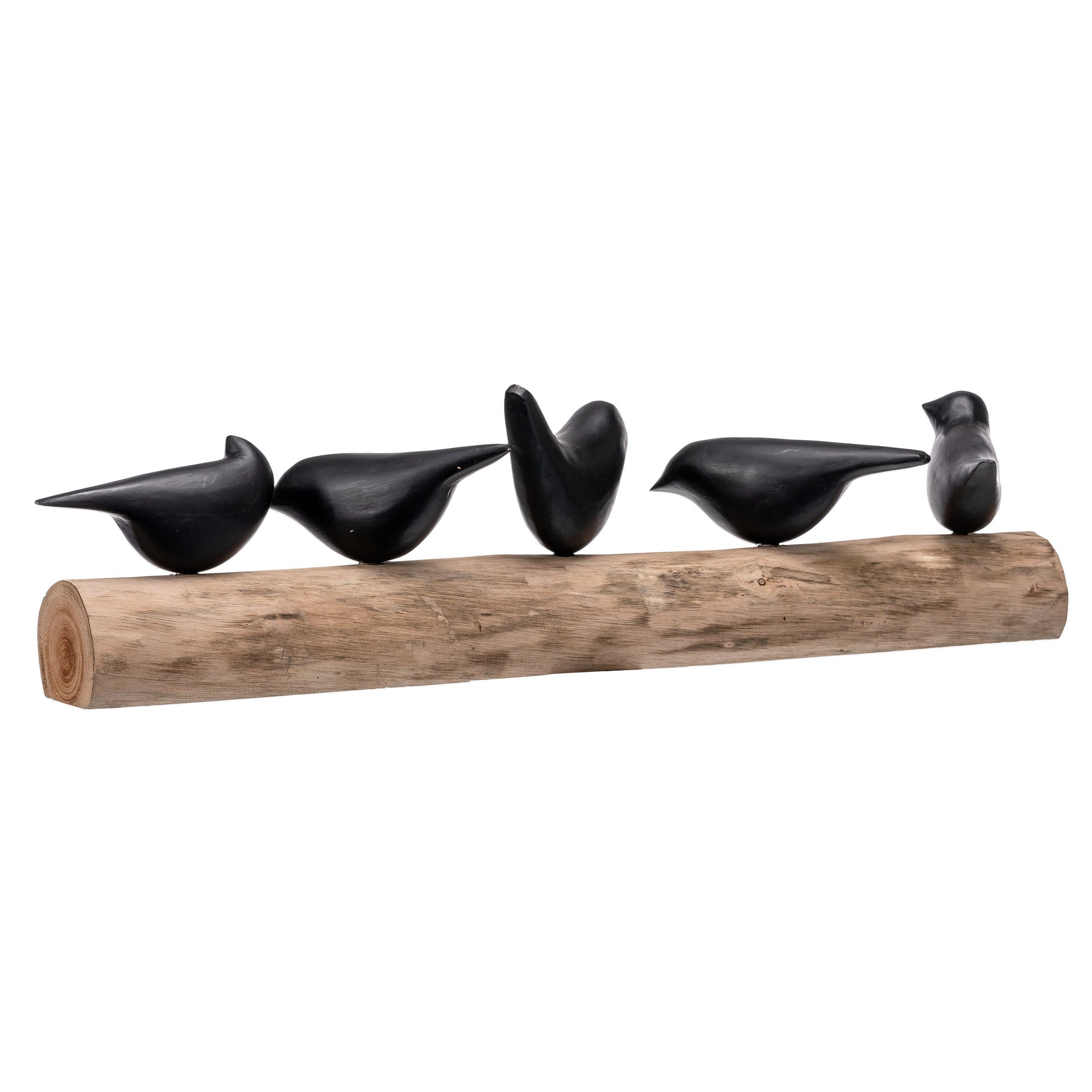 5 Birds Sitting On Log - Black