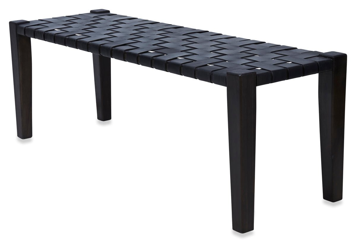 Gimojo Bench With Leather Weave - Black