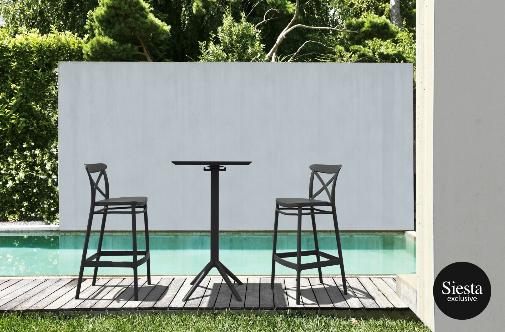 Sky Bar Table 3 Piece Set with Cross 75 Barstools - Black