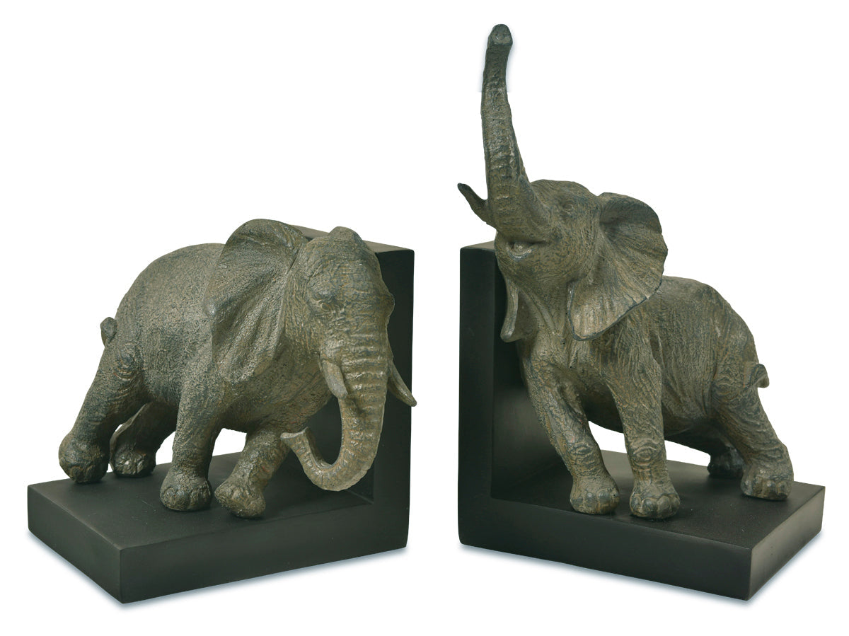 Resin Elephant Bookends - Grey (Set of 2)