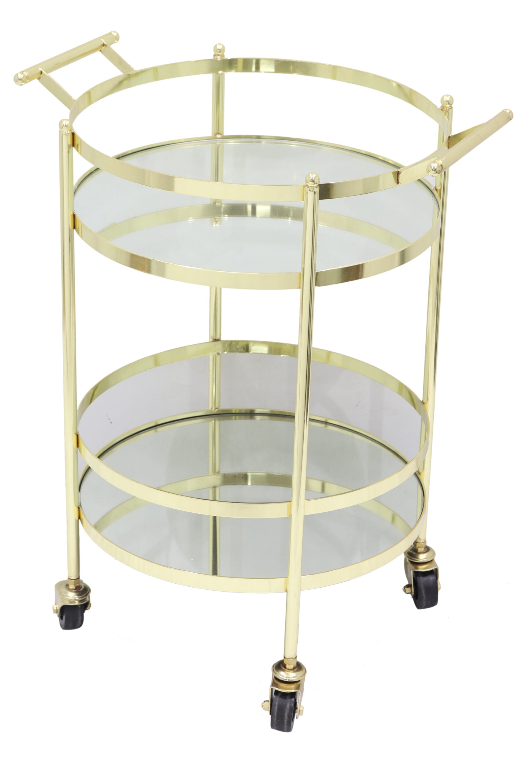 Manhattan Round Stainless Steel And Glass Mirror Bar Cart - Gold