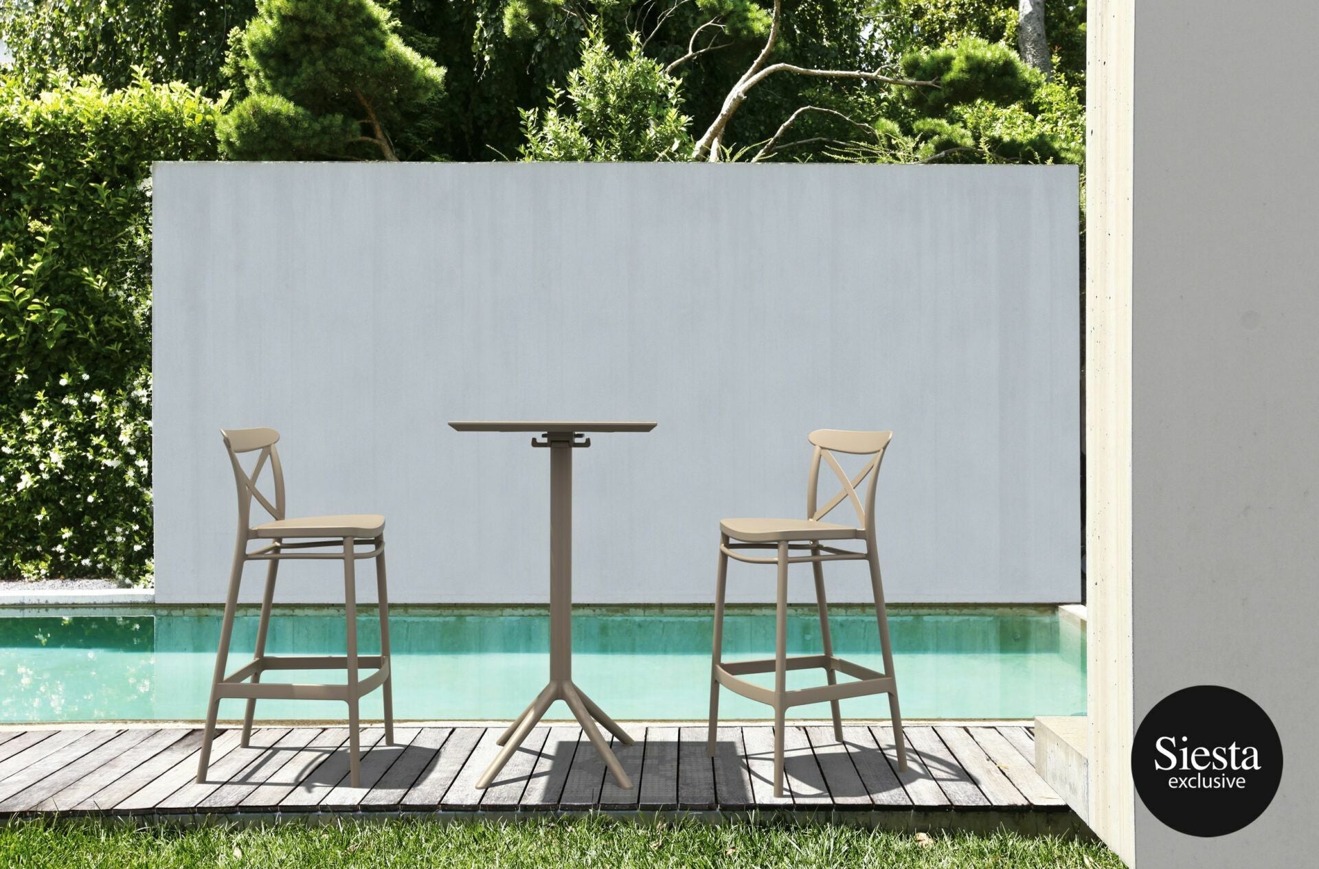Sky Bar Table 3 Piece Set with Cross 75 Barstools - Taupe