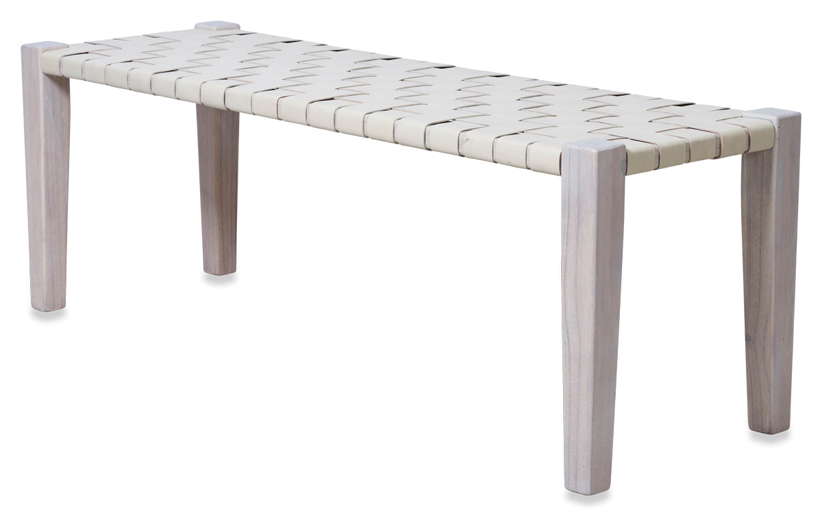 Gimojo Bench With Leather Weave - White