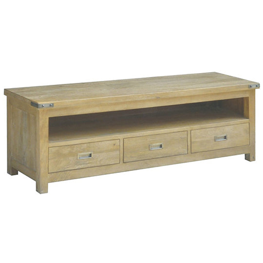 Umbrie Mango Wood 3 Drawer TV Entertainment Unit – Honey Wash