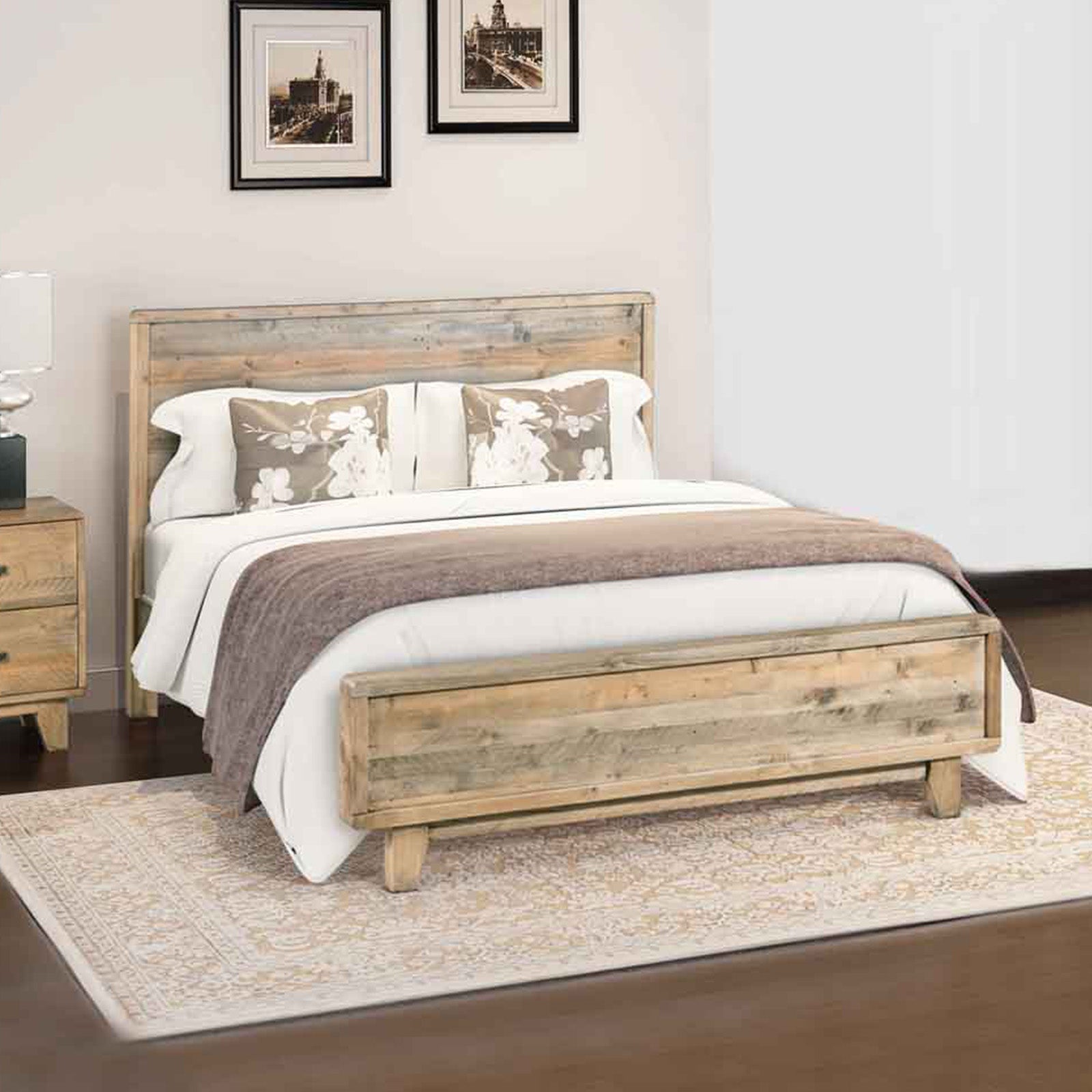 Wesley Double Size Wooden Bed Frame in Solid Wood Antique Design Light Brown