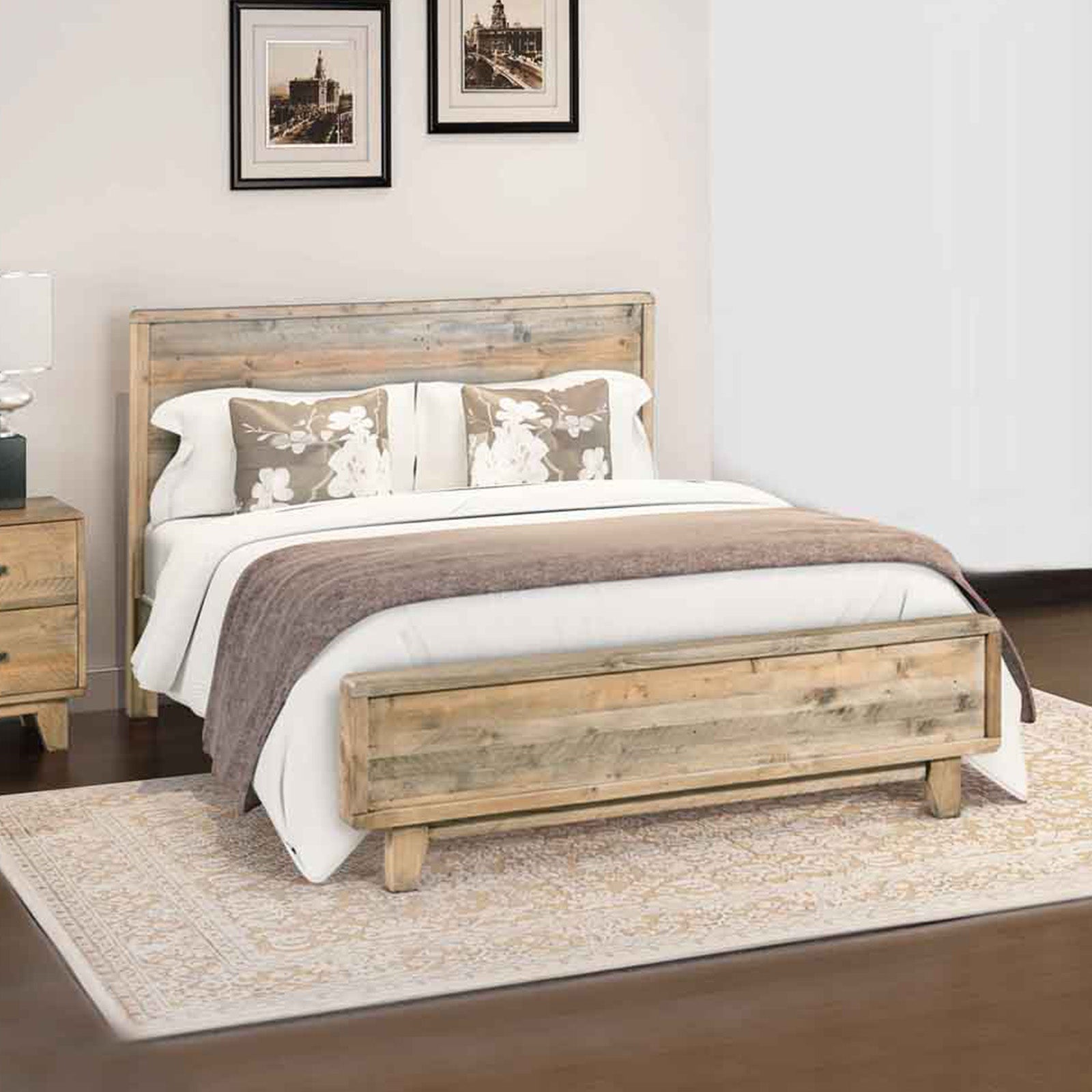 Wesley Wooden Bed Frame Antique Design - King - Light Brown