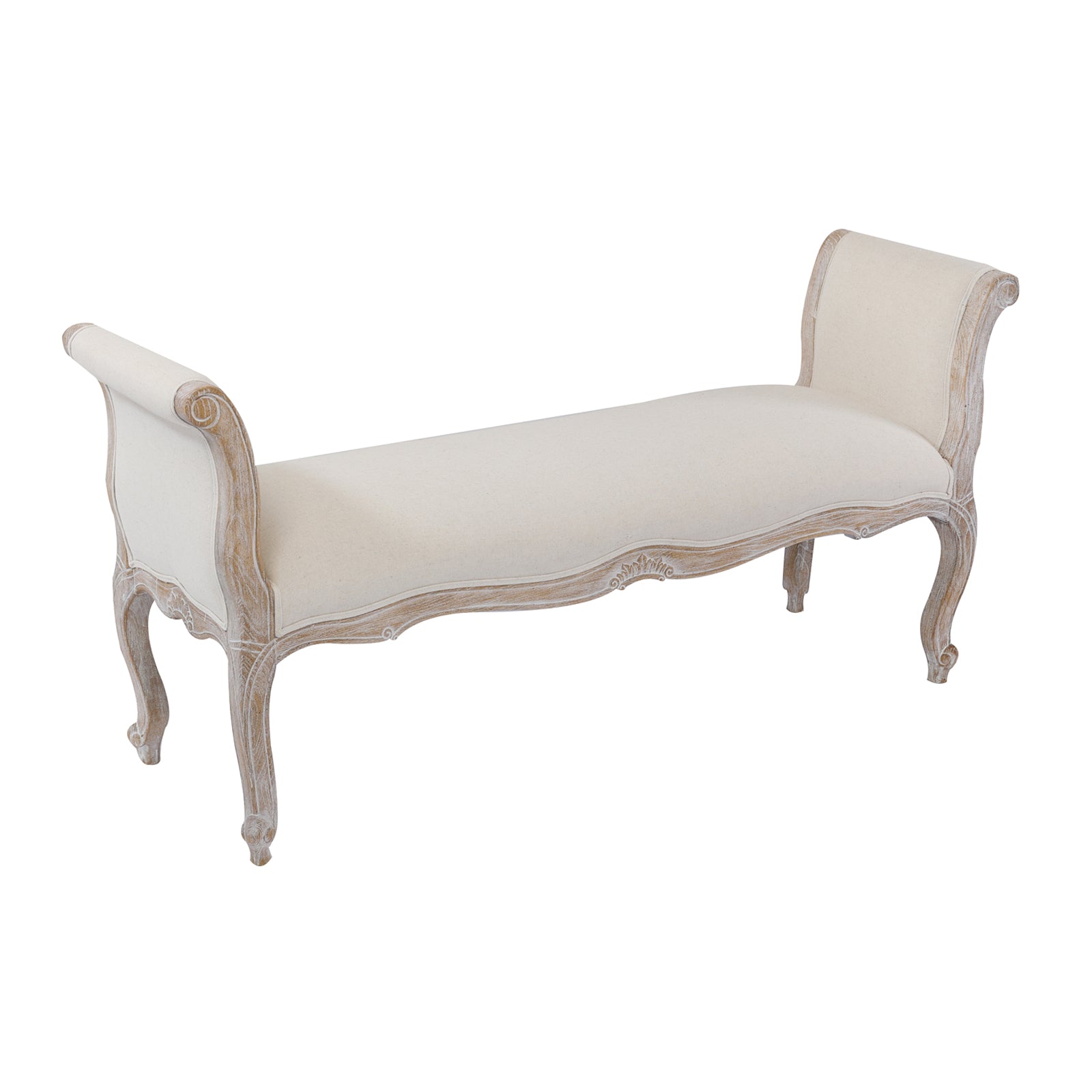 Lori Bench Chair Beige White Washed Wooden & Beige Color Fabric