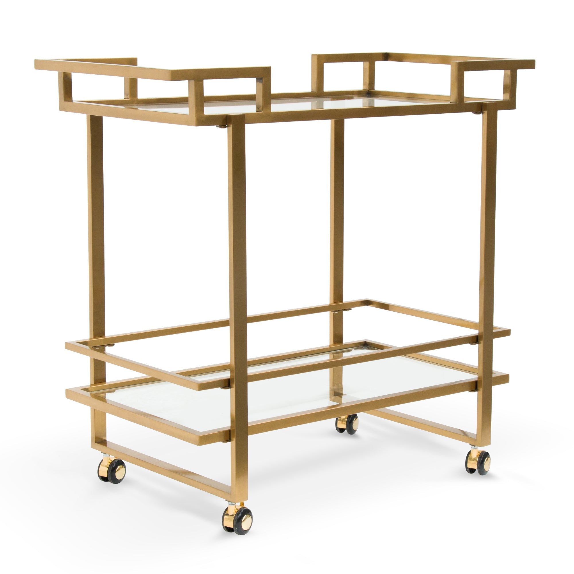 Dewitt Glass Bar Cart - Brushed Gold