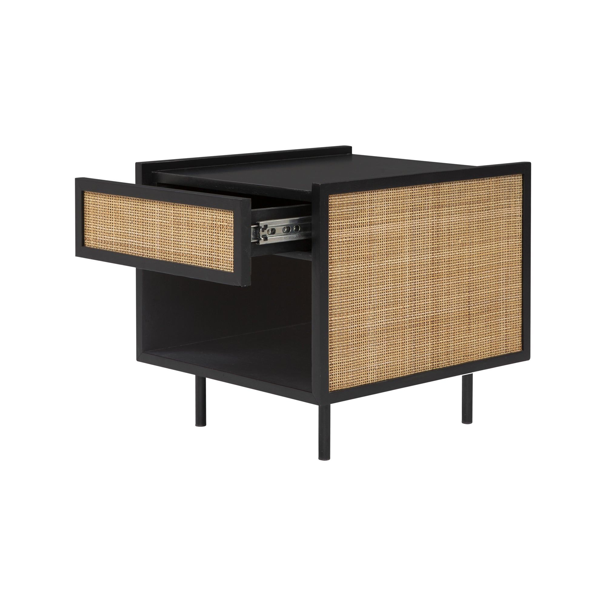 Cape Nightstand - Black with rattan