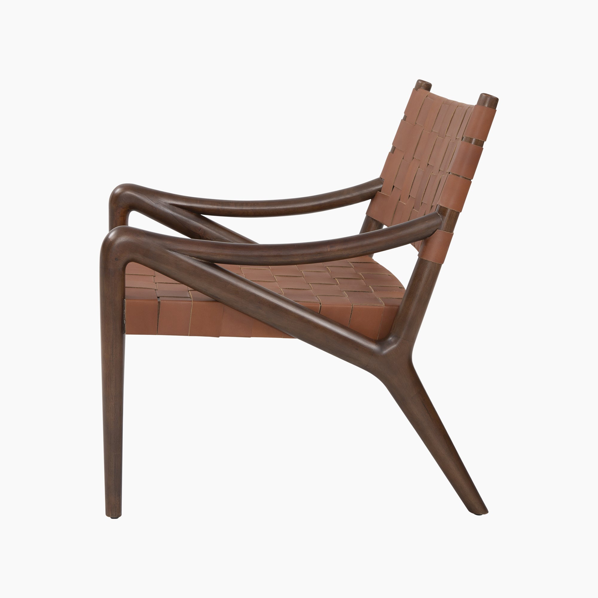 Leather Crombie Armchair – Walnut Frame With Woven Tan Leather