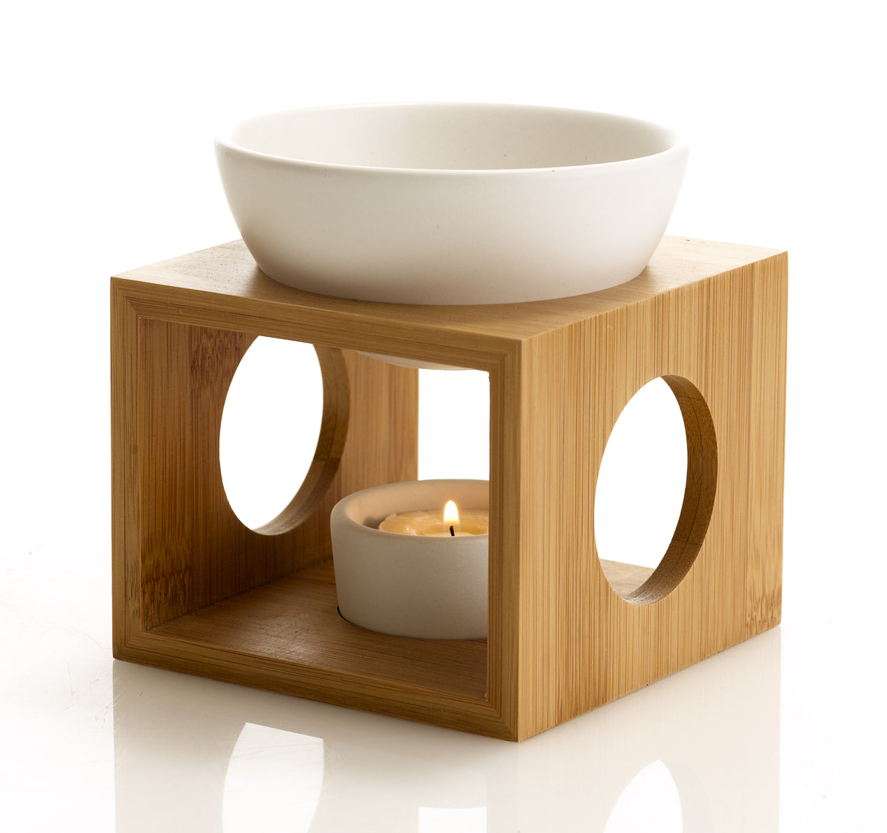 Oil Burner Set with Wood Stand - White