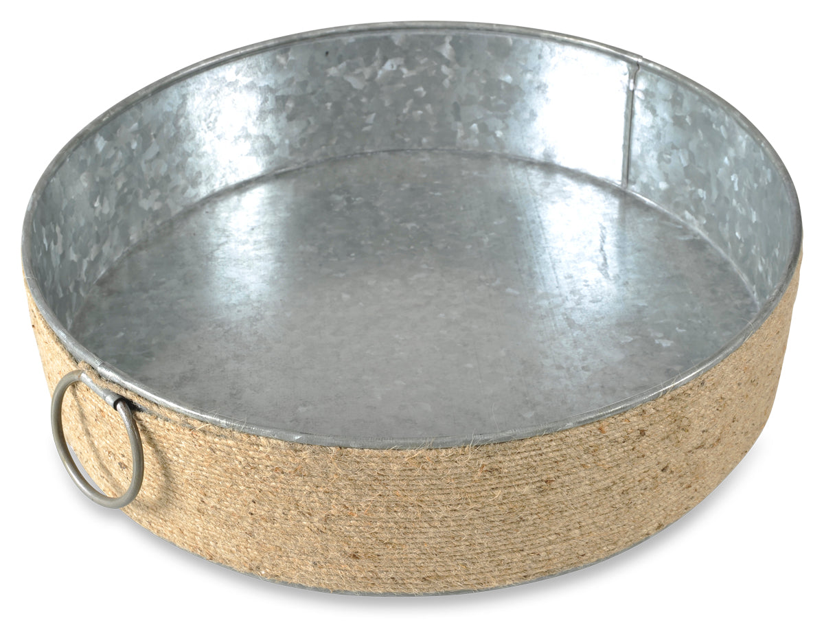 Byron Round Iron Tray with Jute - Silver