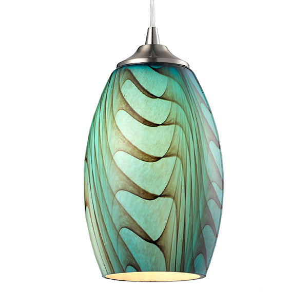 Pendant Light ES Blue Glass Ellipse with Swirls OD120mm