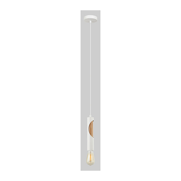 Pendant Light ES Matte White Blonde Wood Tube OD50mm