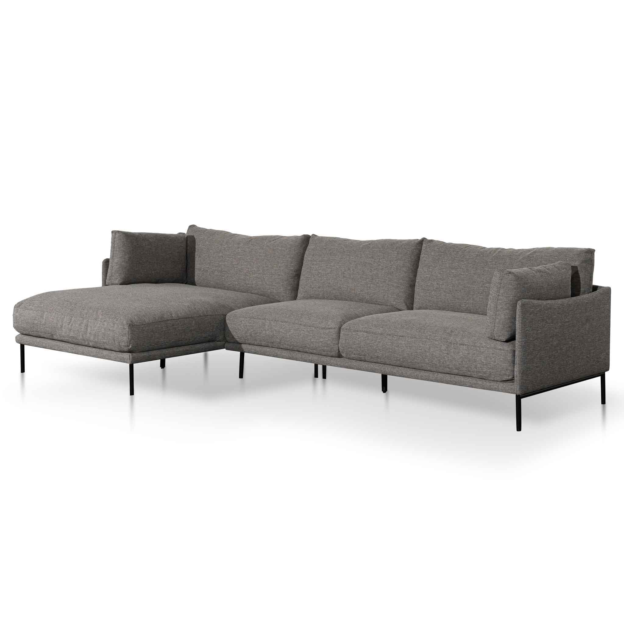 Emilis 4 Seater Left Chaise Fabric Sofa - Graphite Grey