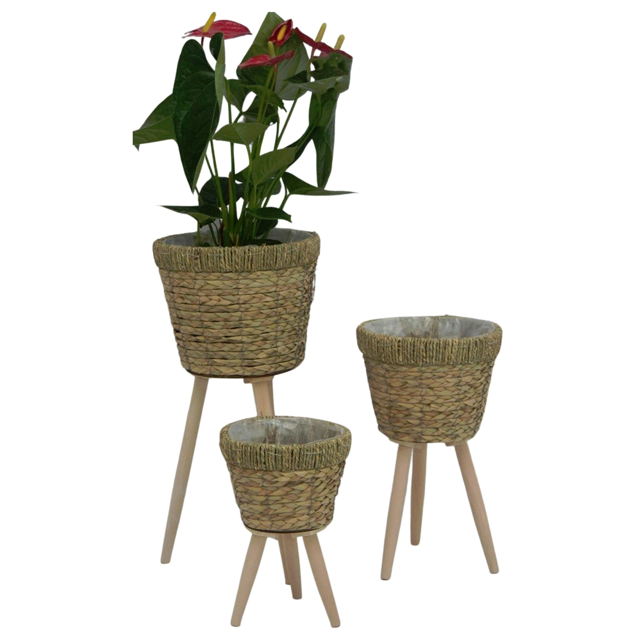 Woven Planters on Legs - Natural Tone (Set of 3)