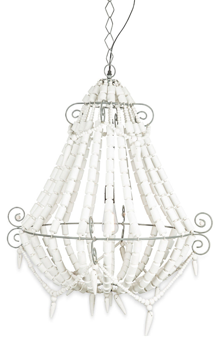 Iron And Wood Beaded Large Chandelier - White
