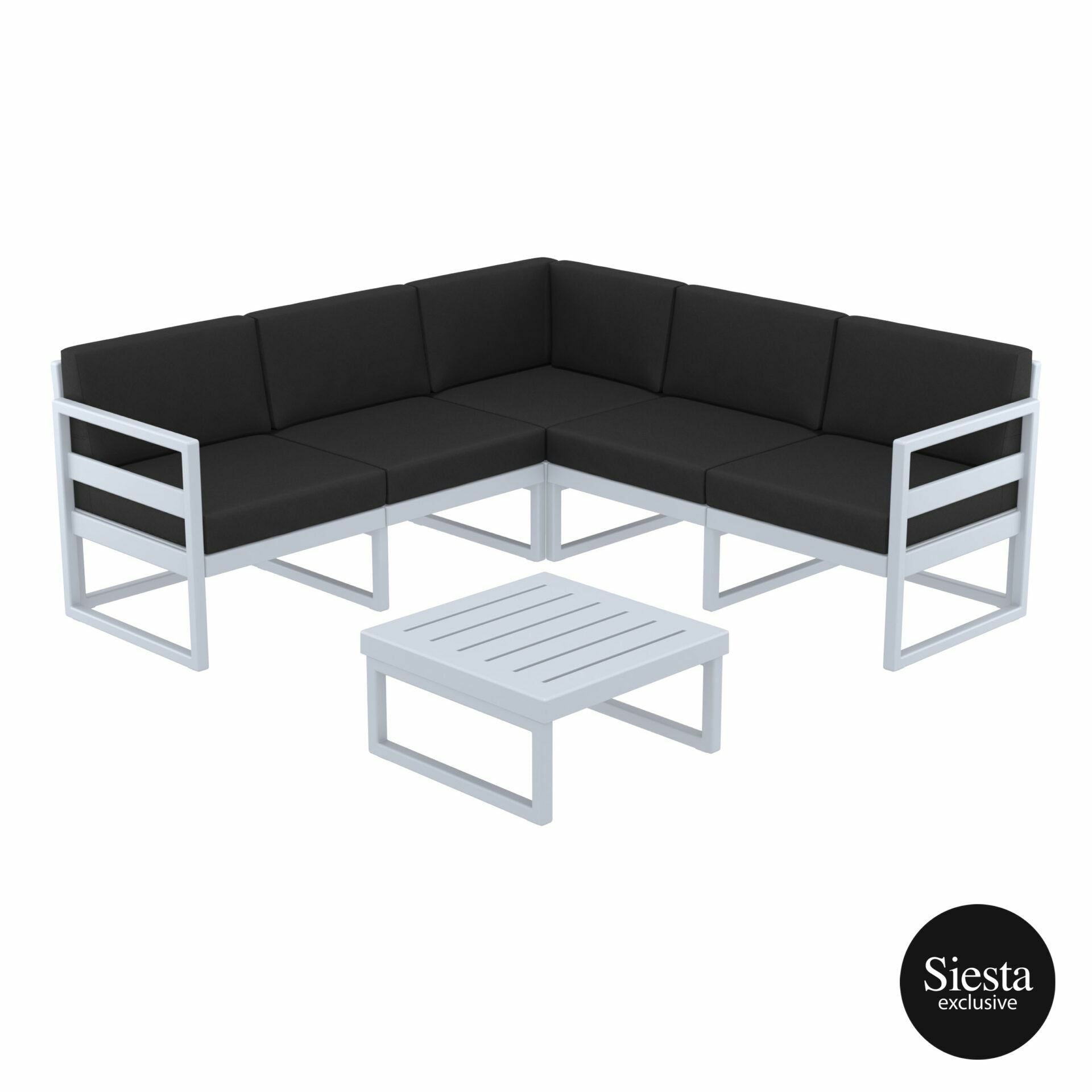 Mykonos Resort Corner Lounge Set - With Black Cushion - Silver