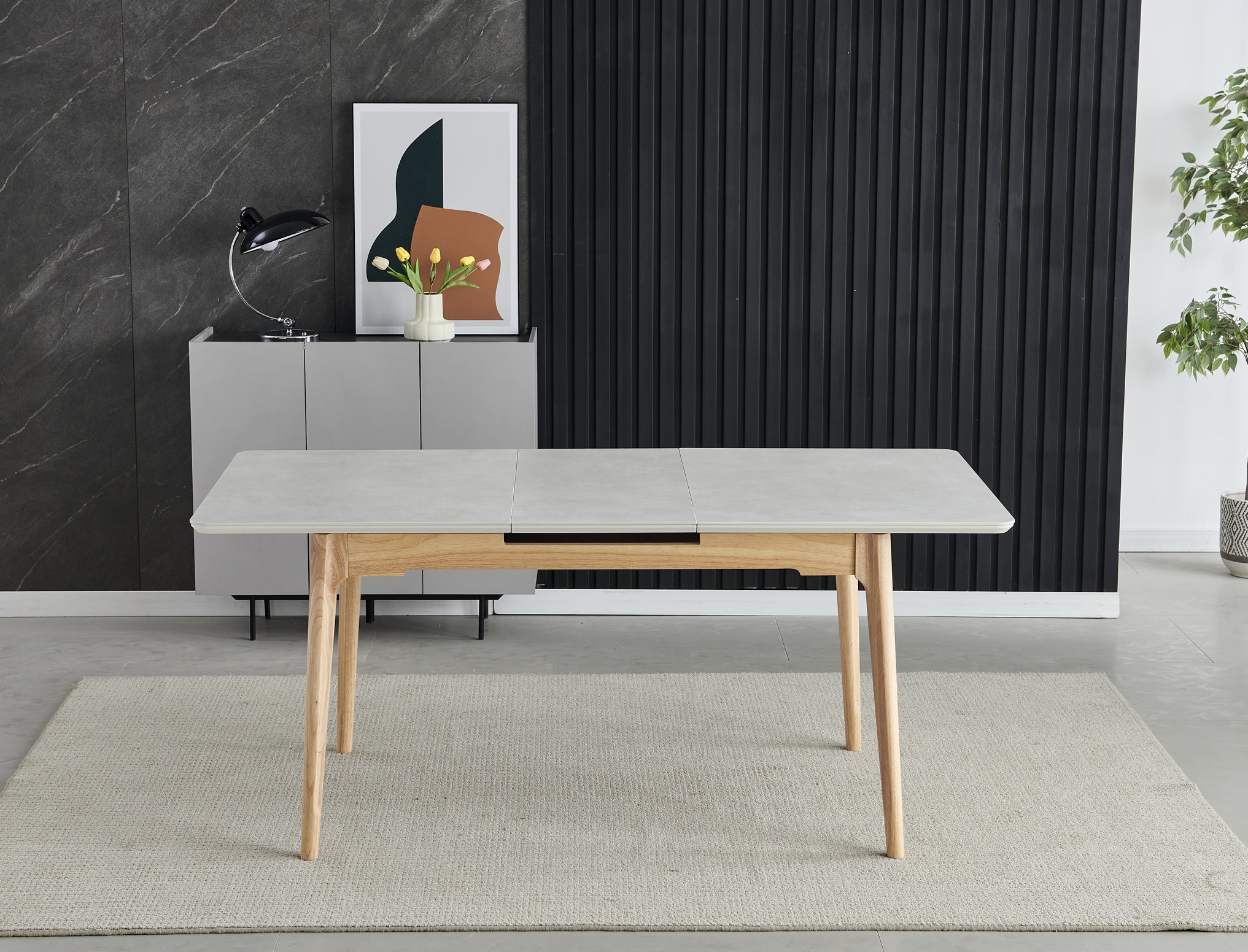 Nerine Extension Dining Table Light Grey Ceramic