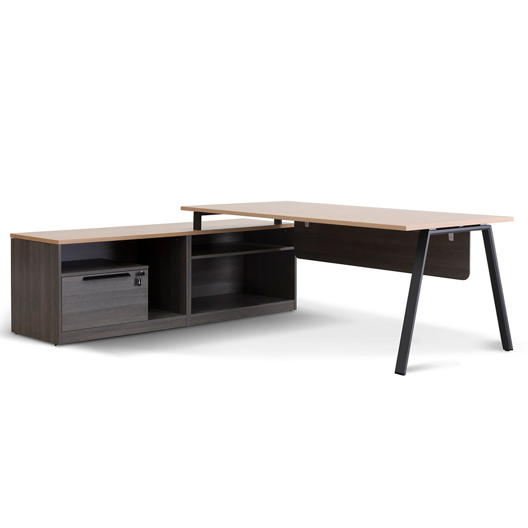 Cuevas 1.8m Left Return Office Desk - Black with Natural Top