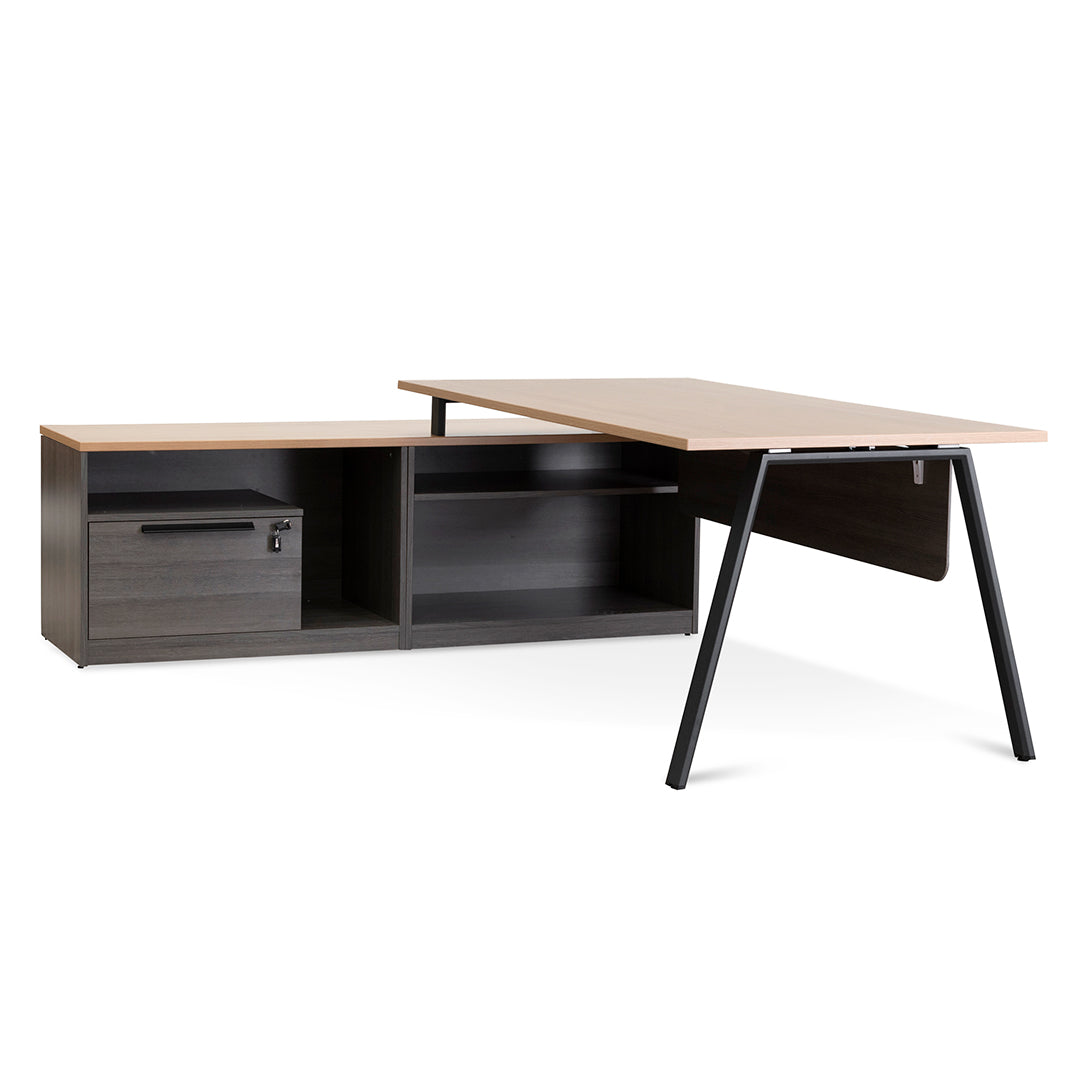 Cuevas 1.8m Left Return Office Desk - Black with Natural Top