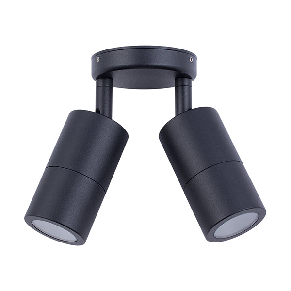 Pillar Light Double Adjustable GU10 Black IP65 Round Back plate