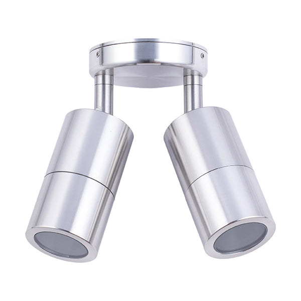 Pillar Light Double Adjustable GU10 Shiny Silver IP65 Round Back plate
