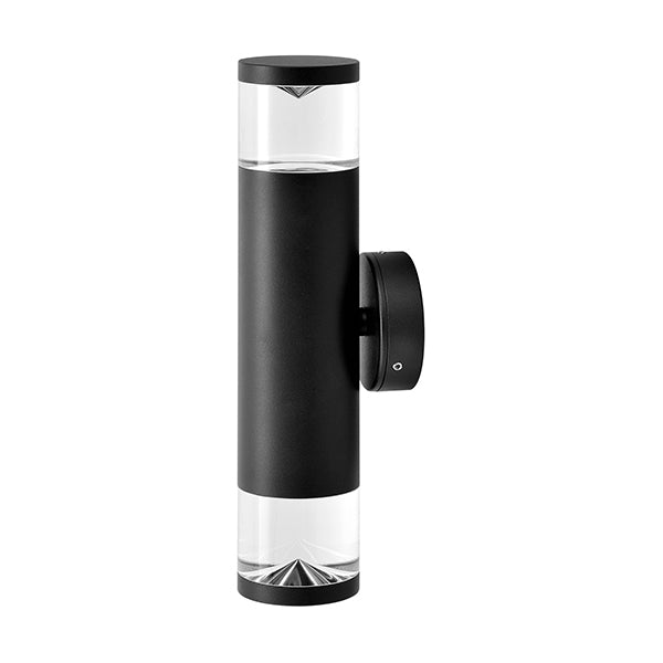 Pillar Light Up / Down 12V MR16 Black IP65 Round Back plate Anti-Glare 2 Glass