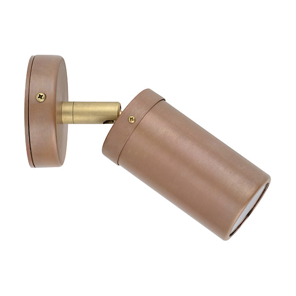 Pillar Light Single Adjustable 12V MR16 Aged Copper IP54 Round Back plate with Brass