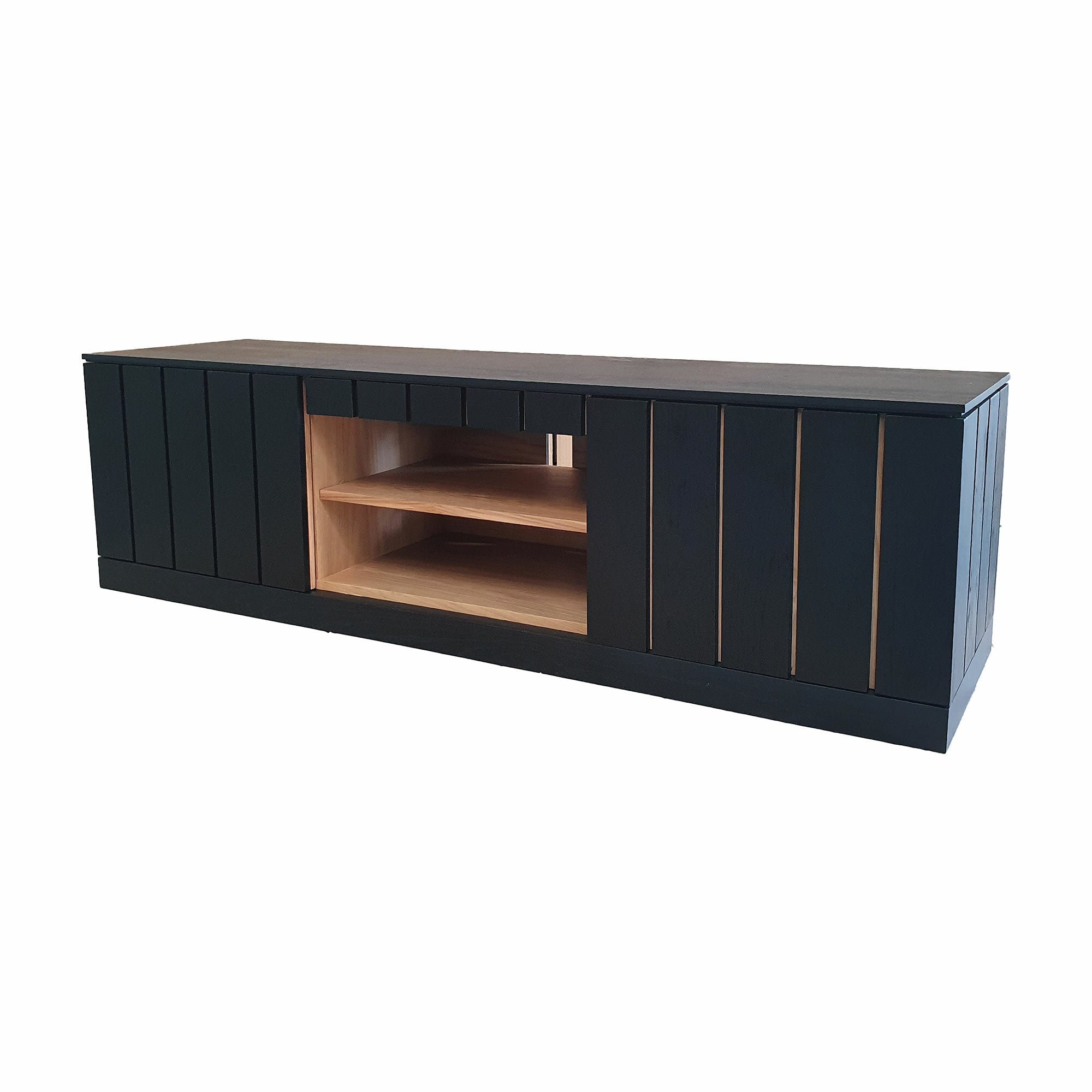 Piha TV Unit - Black Stained Oak Exterior with Natural Oak Interior