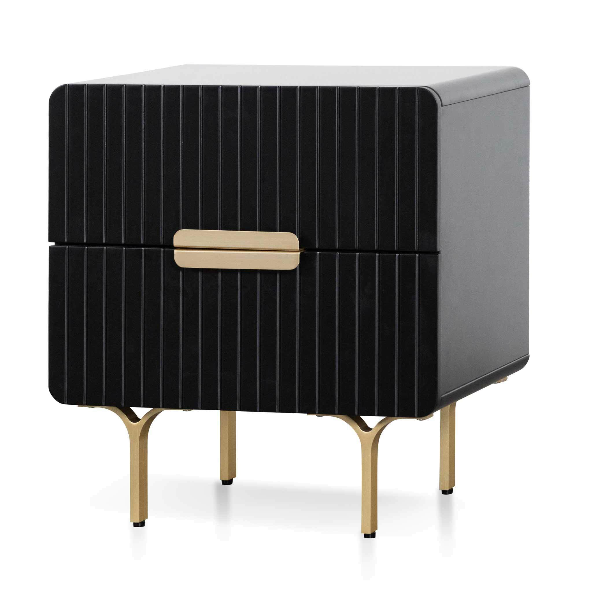 Erwin Matte Black Bedside Table - Brass Legs and Handle