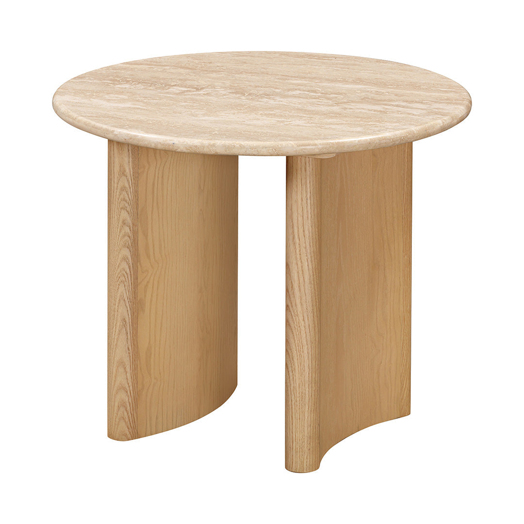 Linden 60cm Travertine Top Side Table - Crème Ash