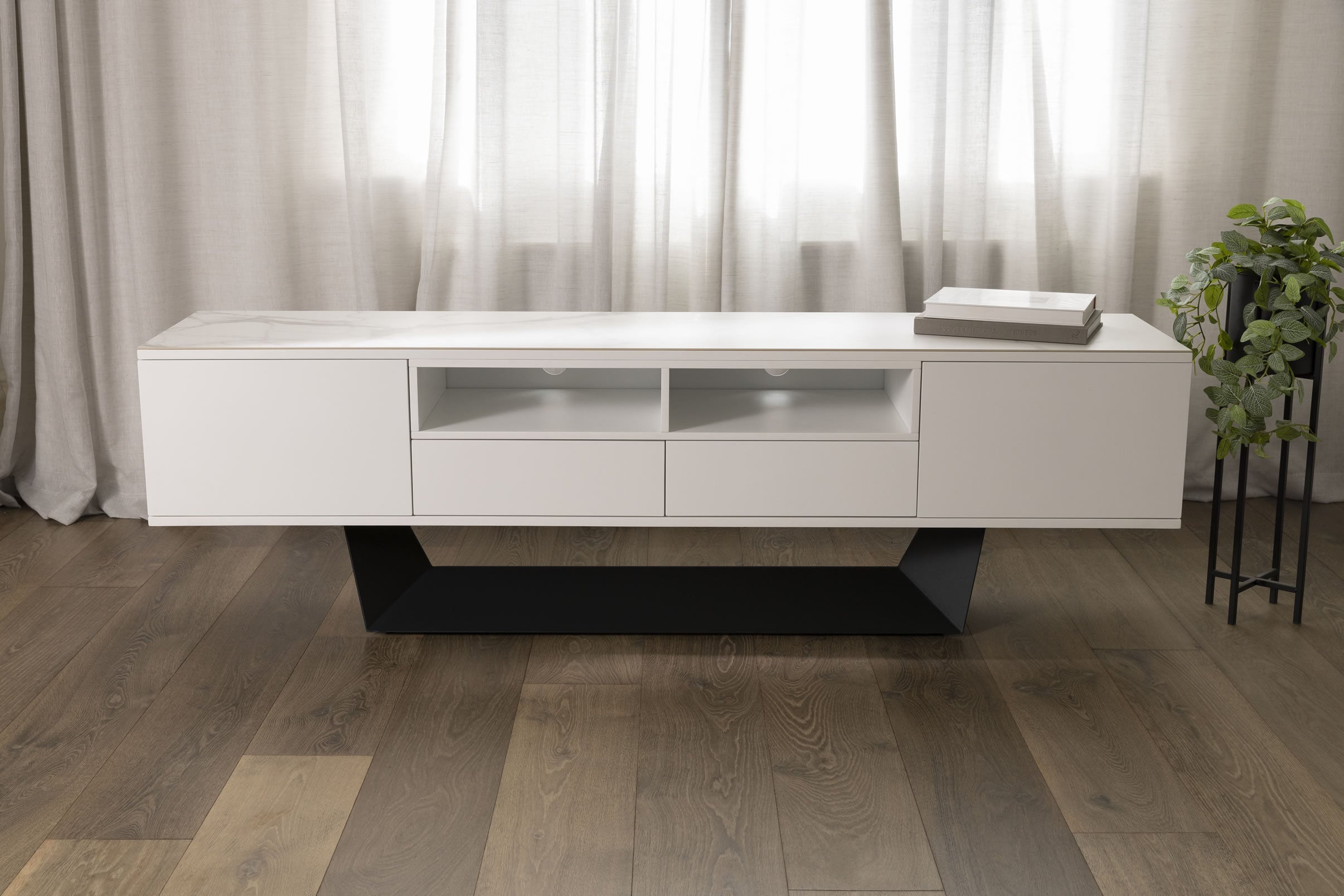 Skylar TV-Unit Marmo Ceramic / White MDF