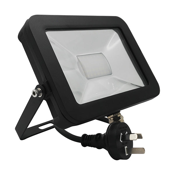 Flood Light LED Surface Mounted Slim 30W Black 5000K IP65 Flex & Plug 2400LM