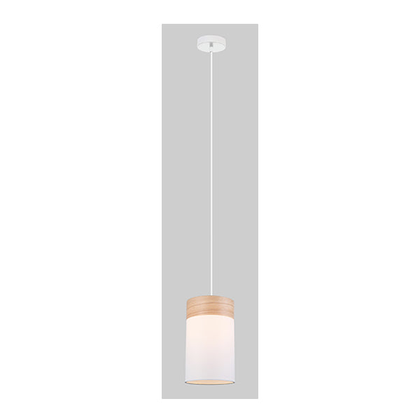 Pendant Light ES White Cloth Small Oblong with Wood Highlights OD150mm