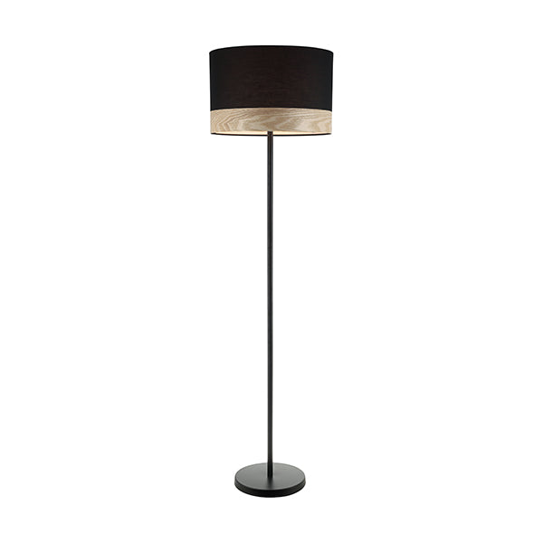 Floor Lamp ES Large Black Round H1475mm with blonde wood