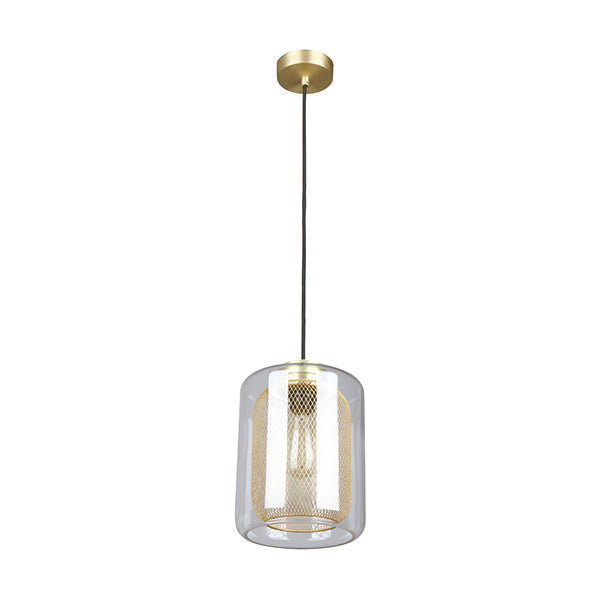 Pendant Light ES BrassMesh & Clear Glass Oblong OD200mm