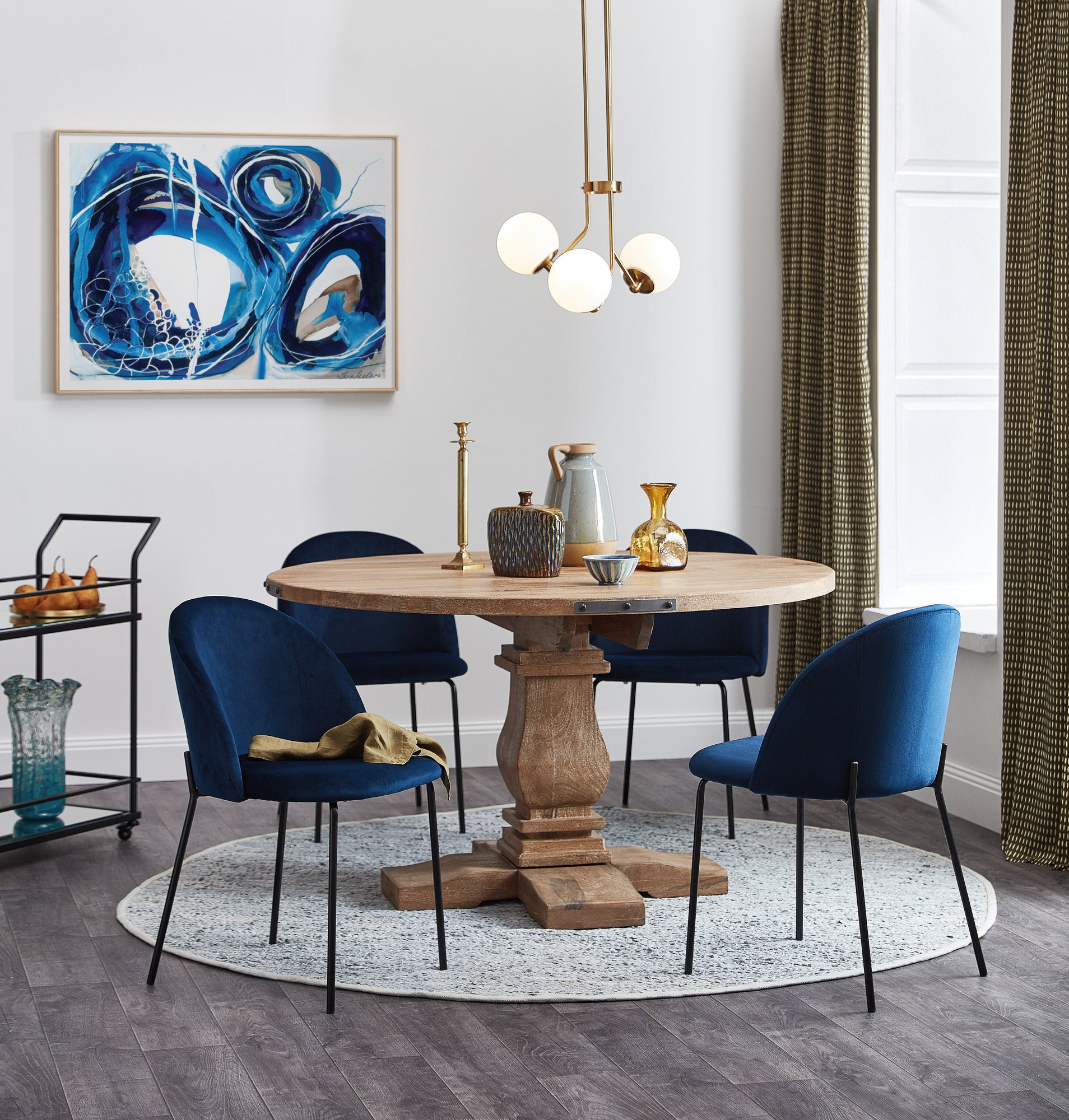Umbrie 135cm Mango Wood Round Dining Table - Honey Wash