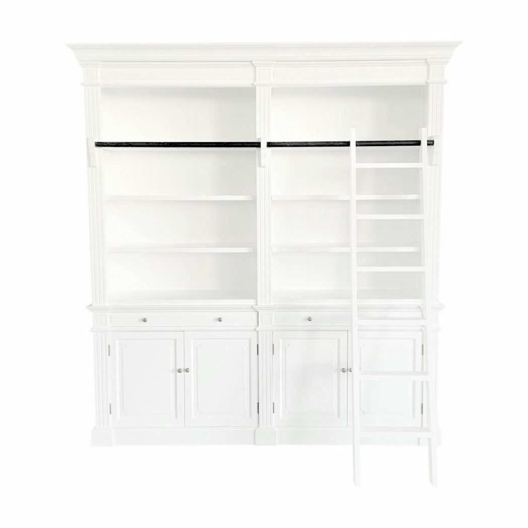 French Library Two-Bay Bookcase Matt White