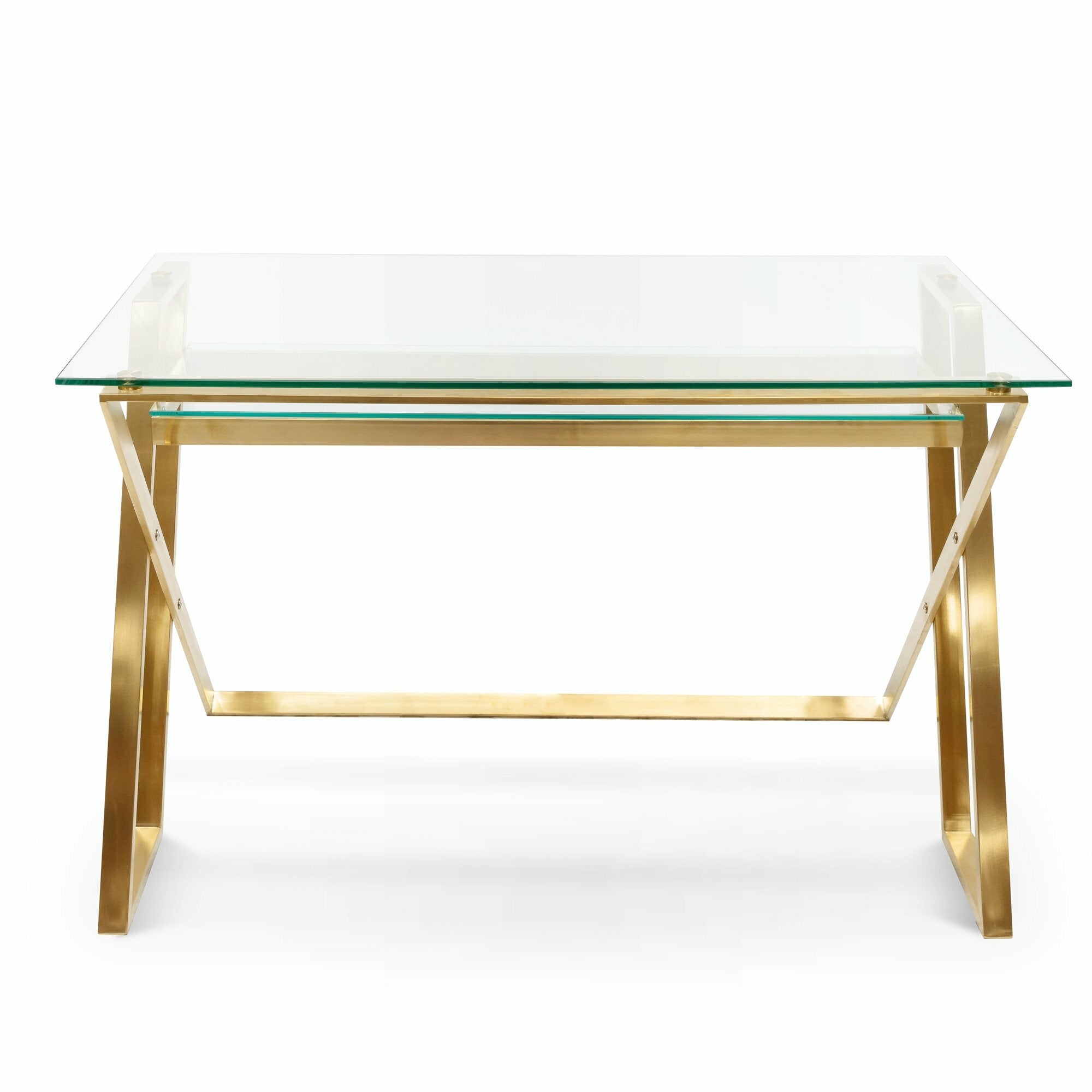 Vanessa 120cm Glass Home Office Desk - Brushed Gold Base